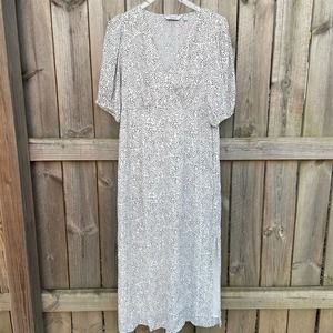 & Other Stories Dress Printed Puff Sleeve Midi White Black Polka Dots Size 10
